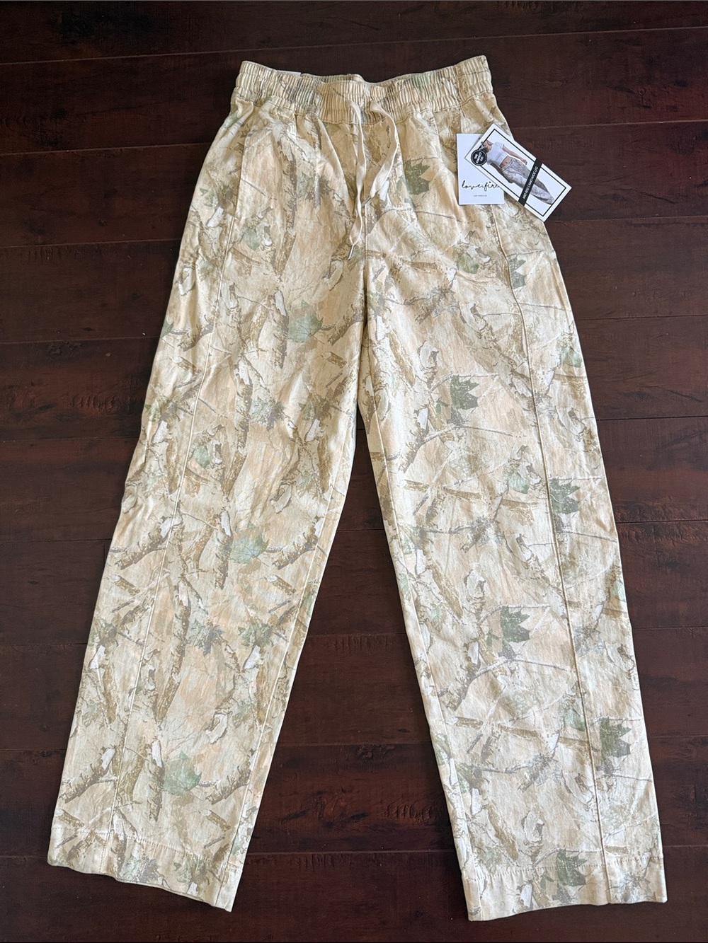 love, Fire Beige Camouflage Joggers with Subtle Green Print